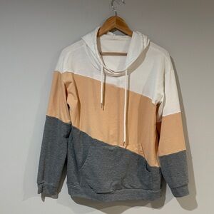 Girls Tri-Tone Colorblock Hoodie - White, Tan & Gray - Size M (8/10)